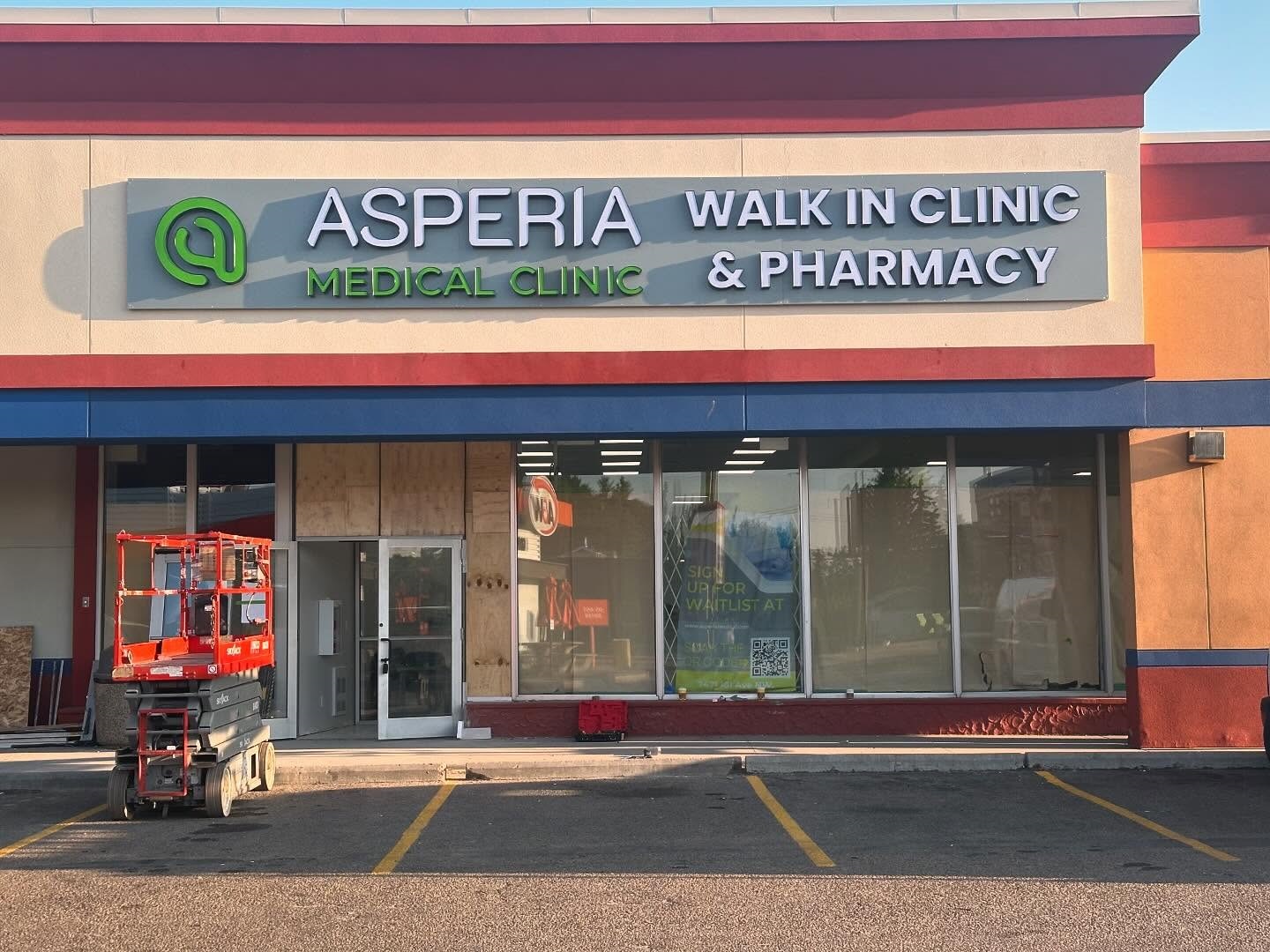 Asperia Medical Clinic illuminated channel letters and pharmacy sign