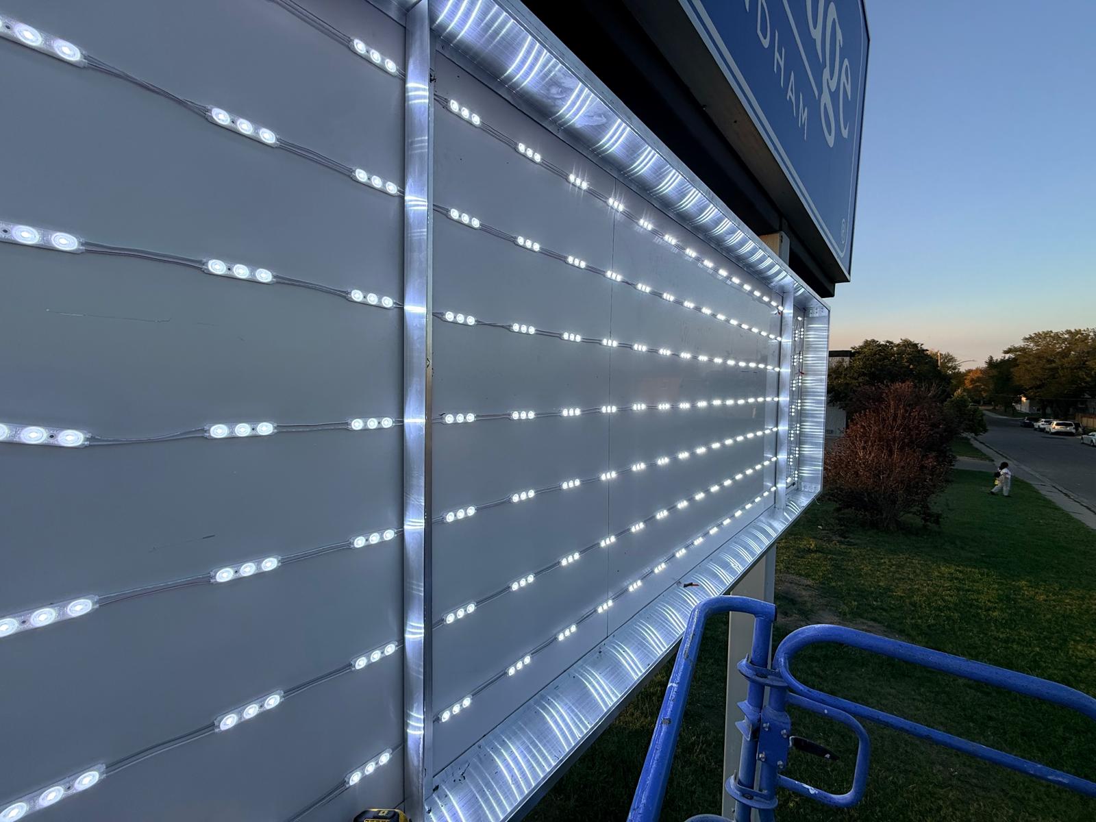 LED module retrofit inside a pylon sign cabinet